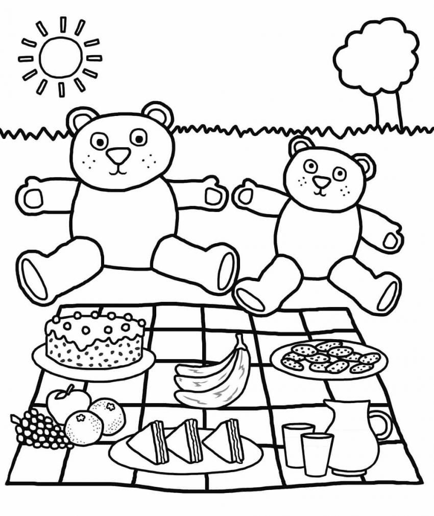 Spring Picnic Coloring Page