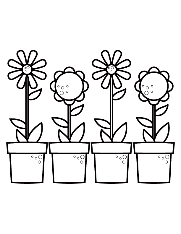 Spring Potted Flowers Coloring Page