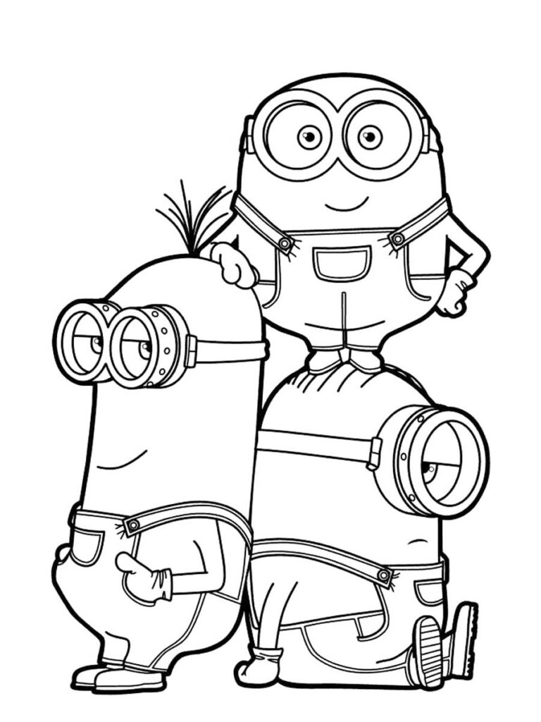 Three Cute Minions Coloring Page