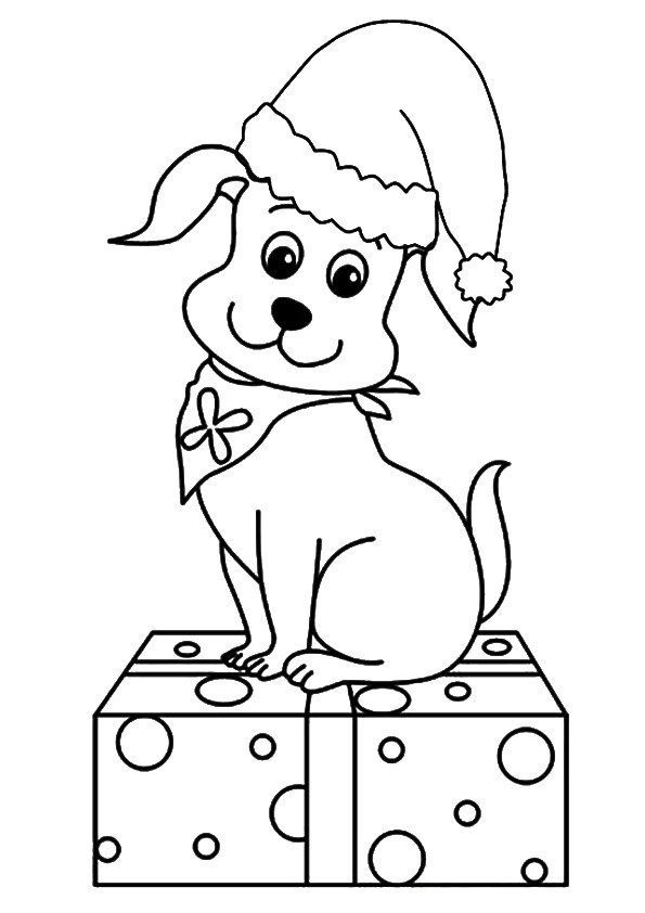 Christmas Puppy Present Coloring Page