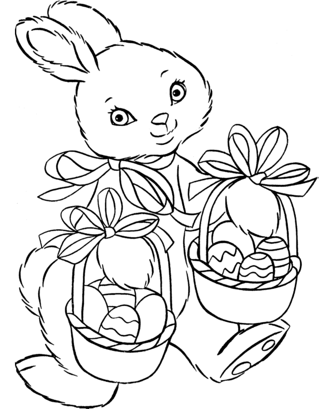 Cute Easter Rabbit With Easter Baskets Coloring Page