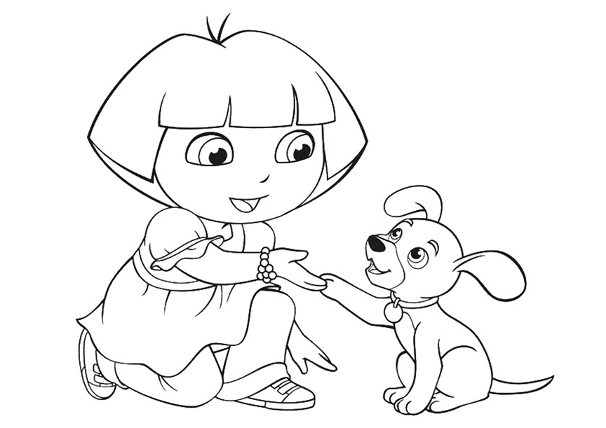 Dora And A Puppy Coloring Page