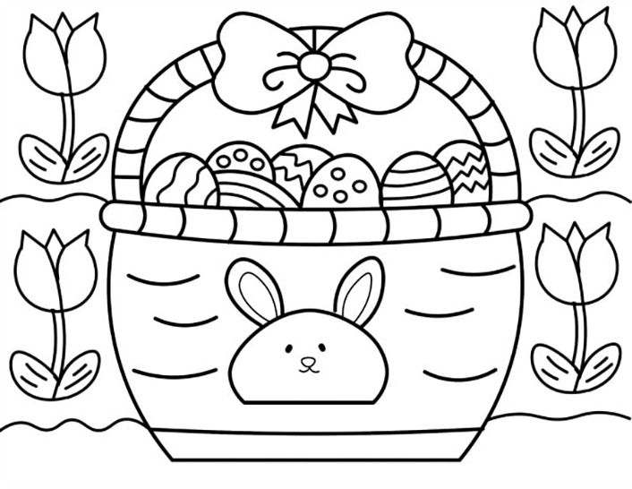 Easter Basket With Tulips Coloring Page