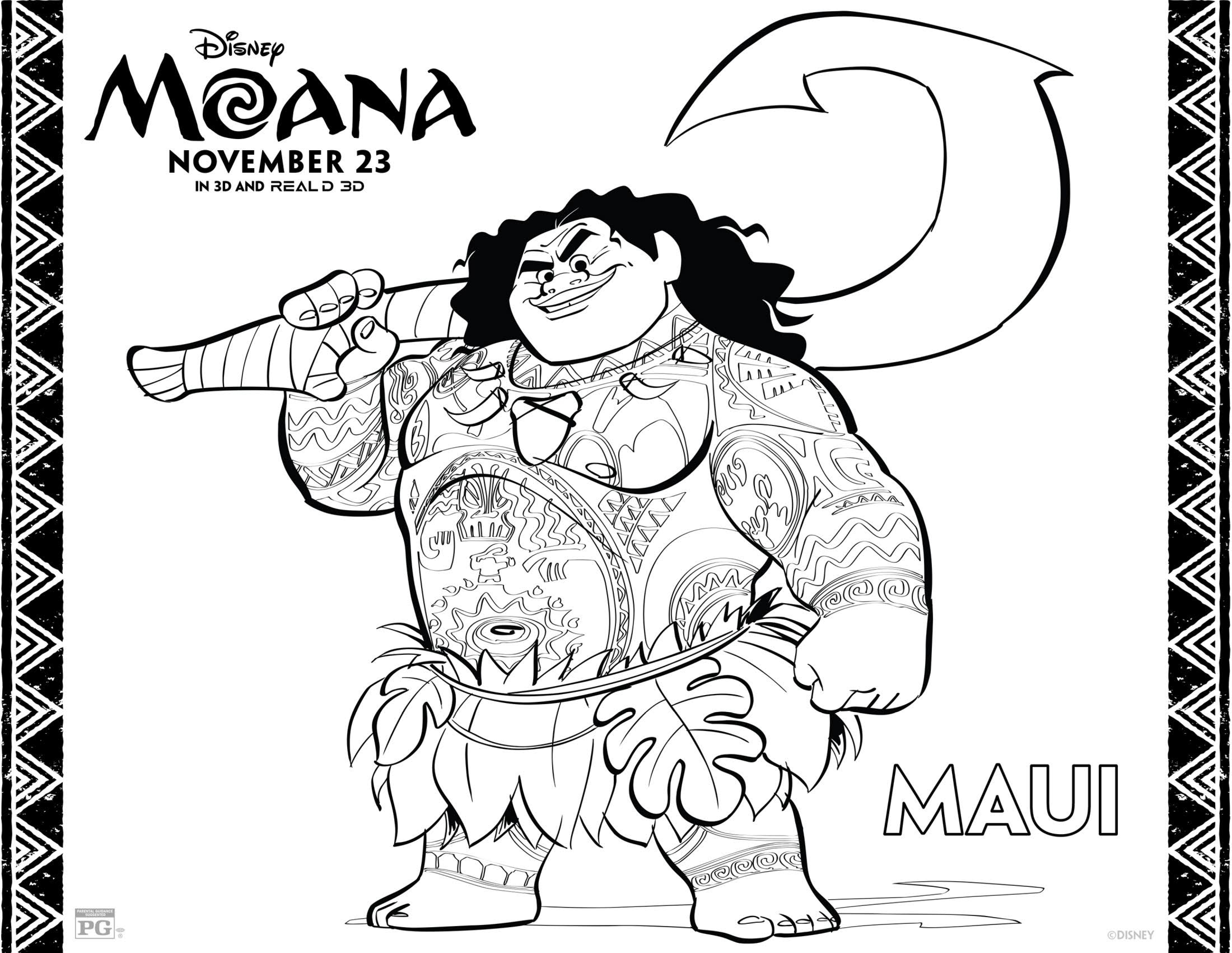 Free Printable Moana Coloring Page Maui