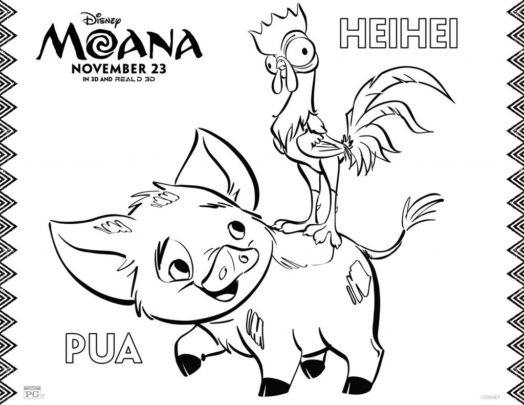 Free Printable Moana Coloring Pages - Pua and HeiHei