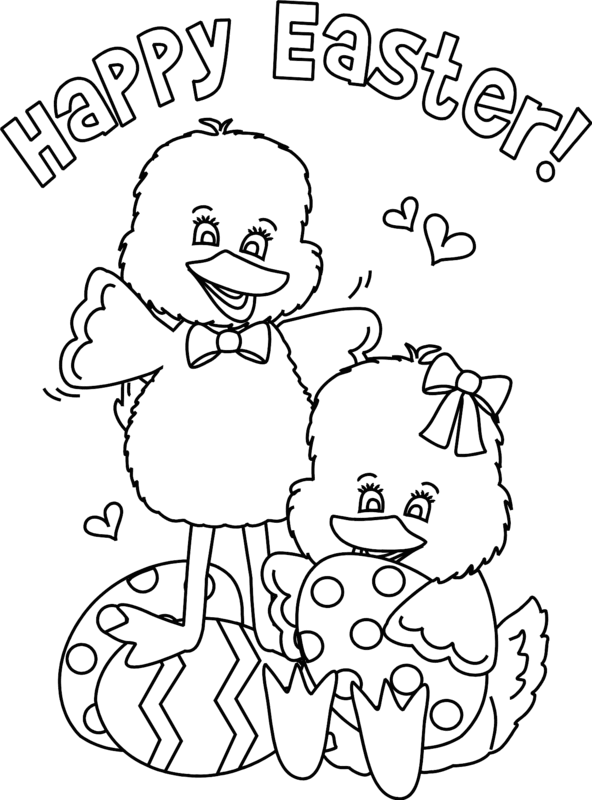 Happy Easter Chicks Hatching Coloring Page