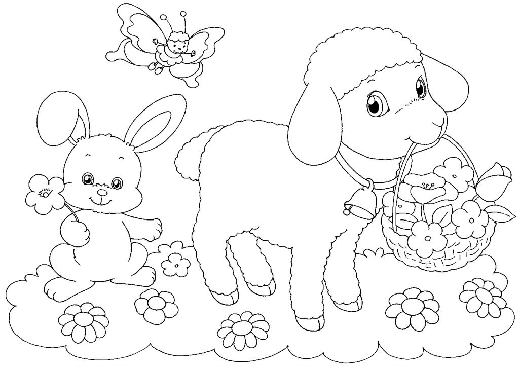 Lamb with Easter Basket Coloring Page