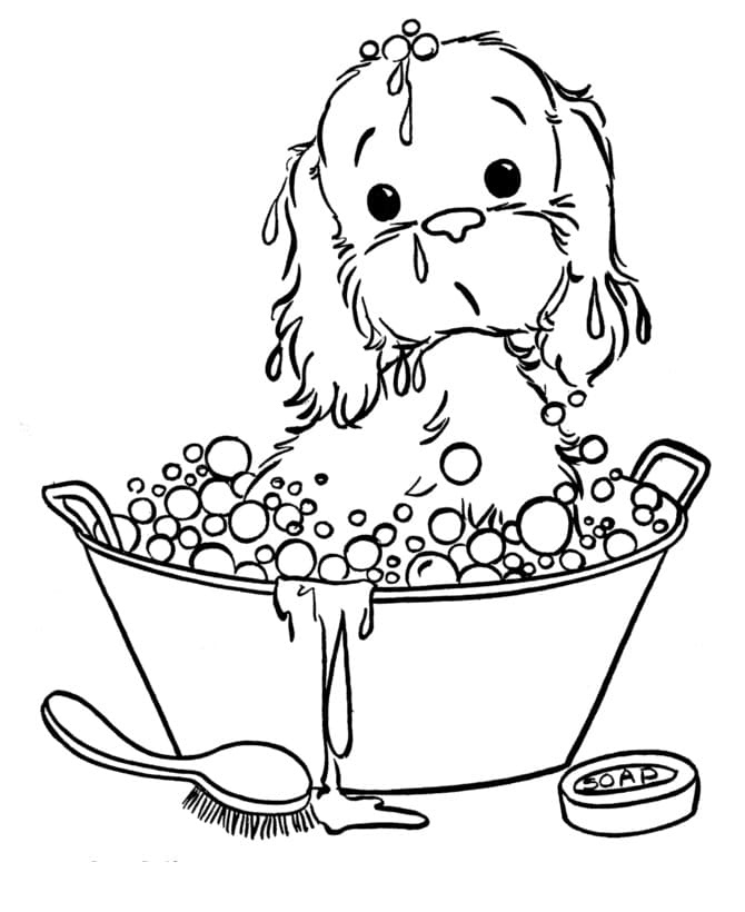 Puppy Bath Time Coloring Page