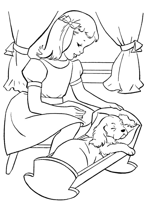 Puppy Bed Time Coloring Page