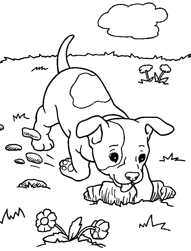 Puppy Digging A Hole Coloring Page