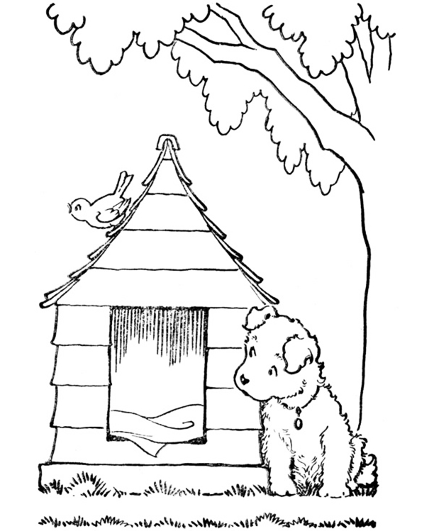 Puppy In Doghouse Coloring Page