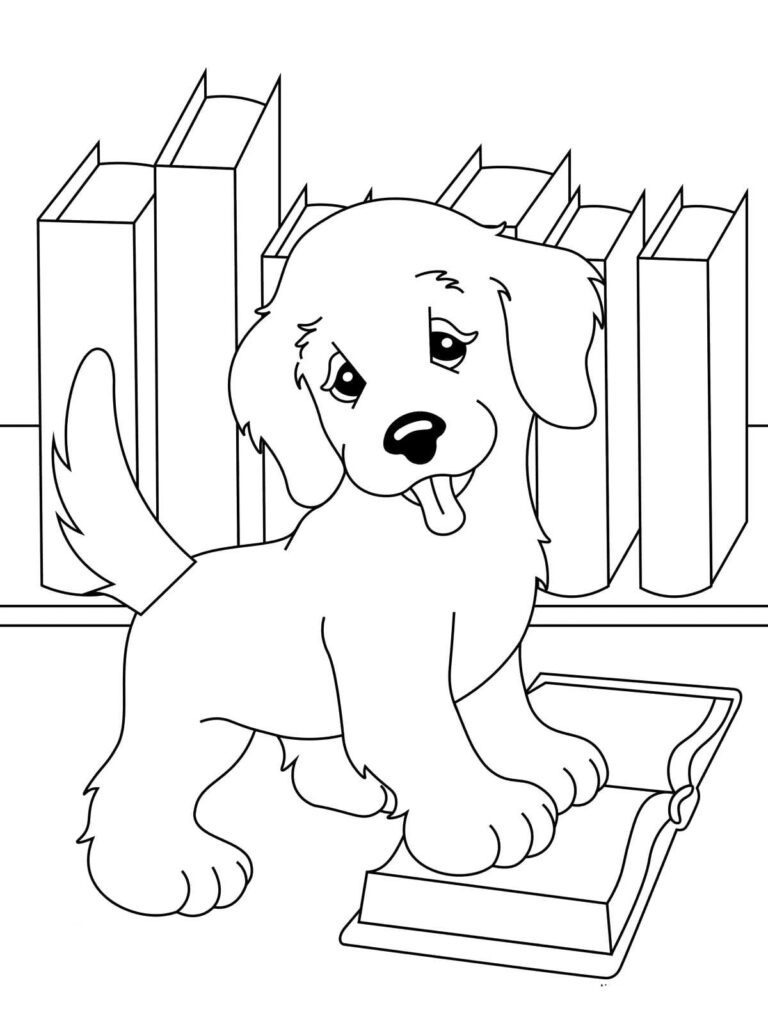 Smart Puppy Reading Book Coloring Page