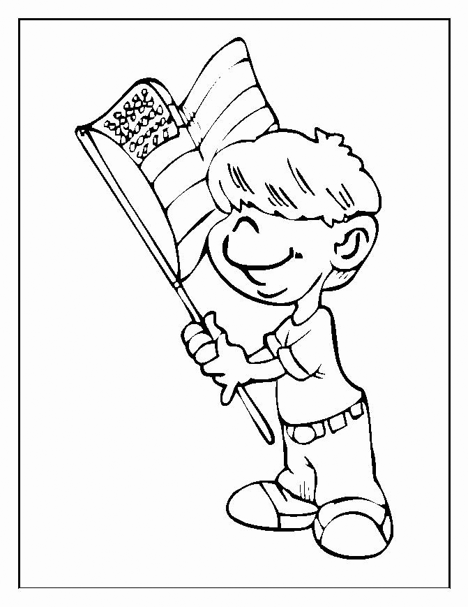Boy With Memorial Day Flag Coloring Page
