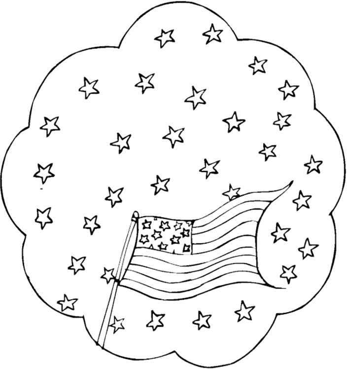 Flag And Stars Memorial Day Coloring Page