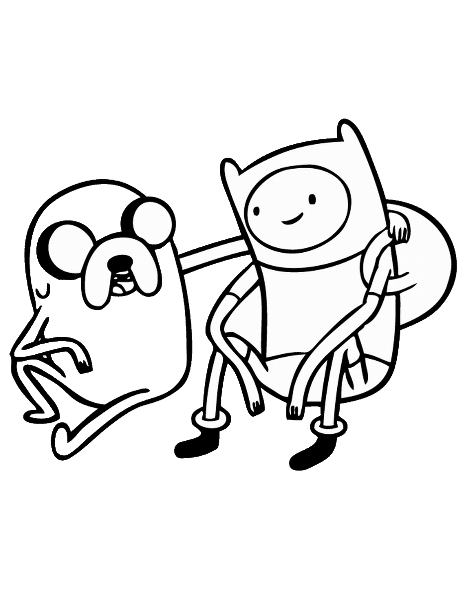 Printable Adventure Time coloring page featuring Finn and Jake