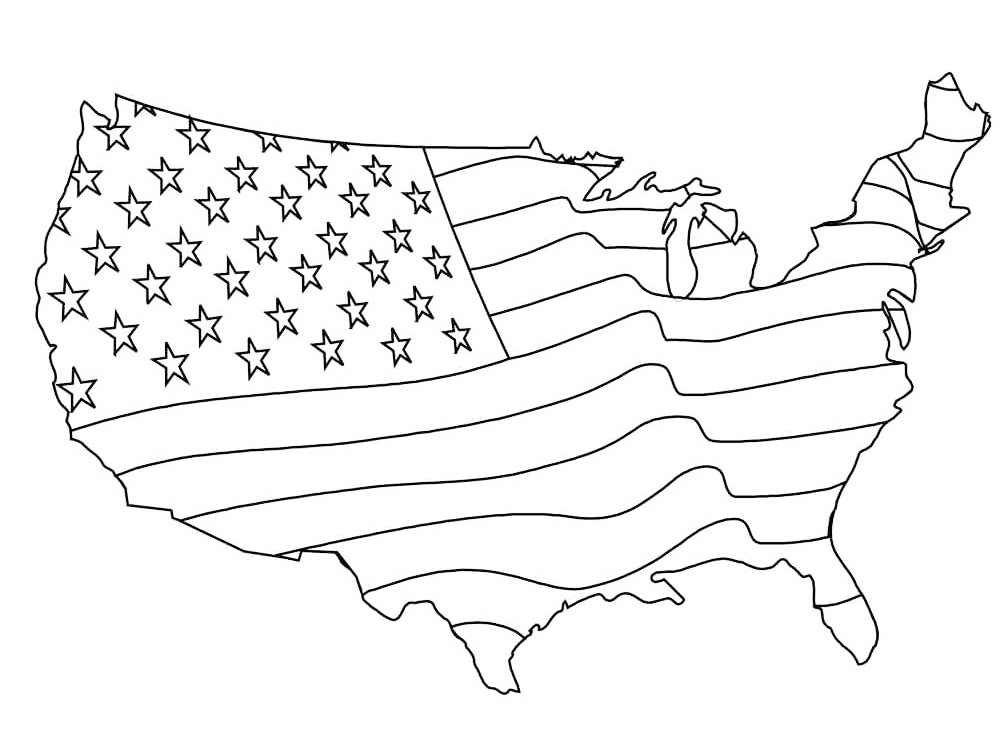 American Flag On Us Map Coloring Page