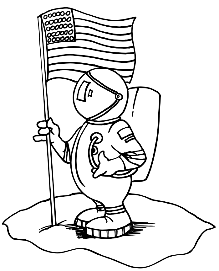 American Flag On The Moon Coloring Page