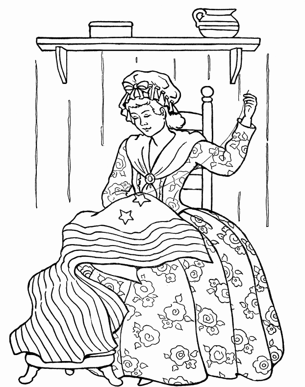Betsy Ross Sewing The American Flag Coloring Page
