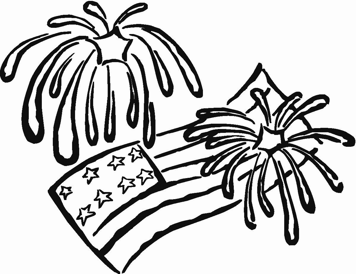 Flag And Fireworks Coloring Page