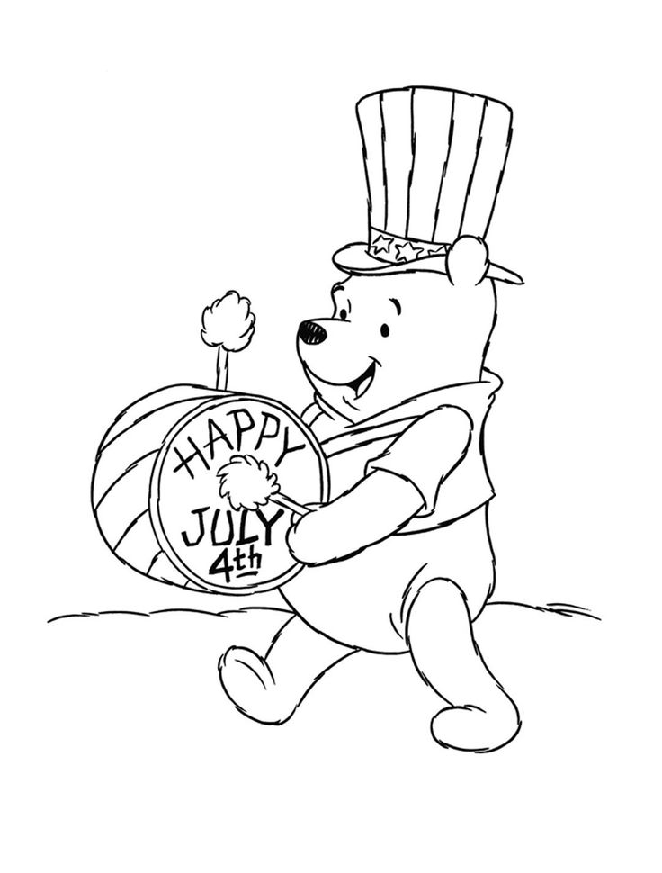 Pooh Bear Happy 4th Of July Coloring Page