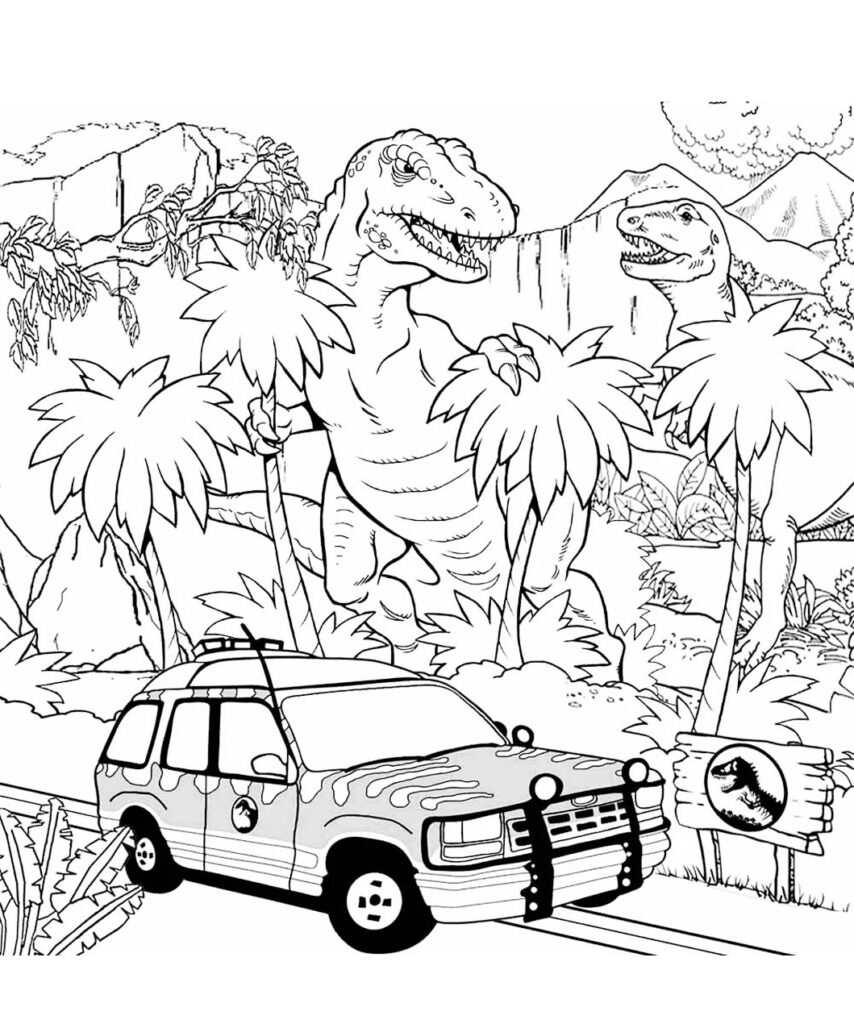 T Rex In Jurassic Park Coloring Page