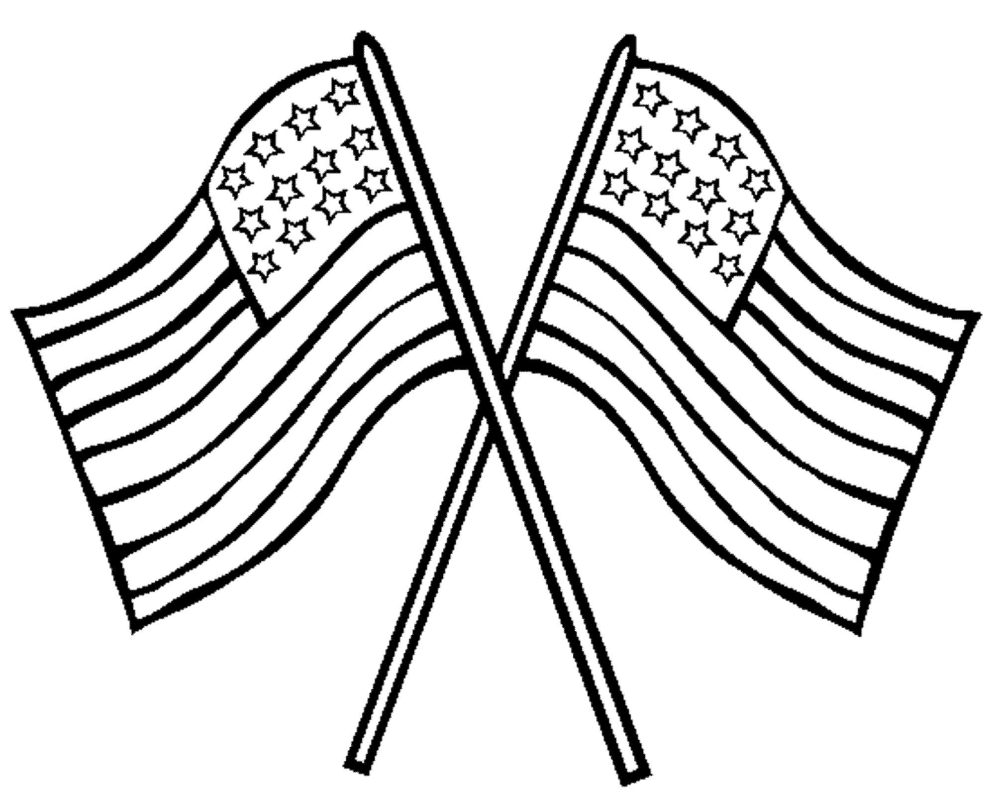 Two Crossed American Flags Coloring Page