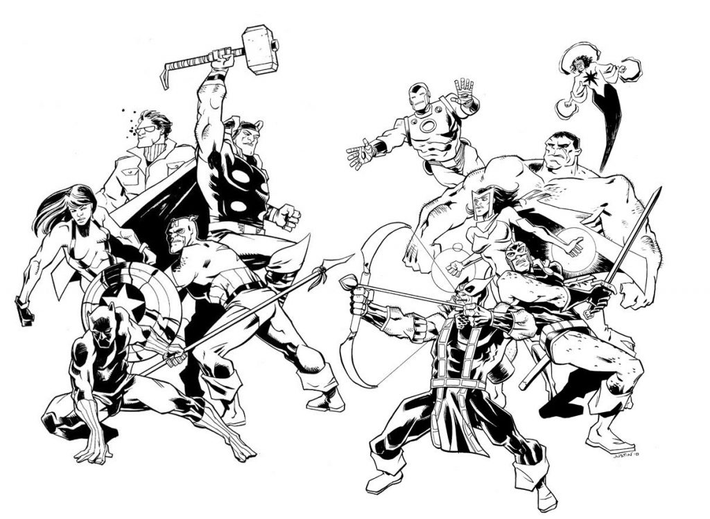 Avengers Fighting Coloring Page