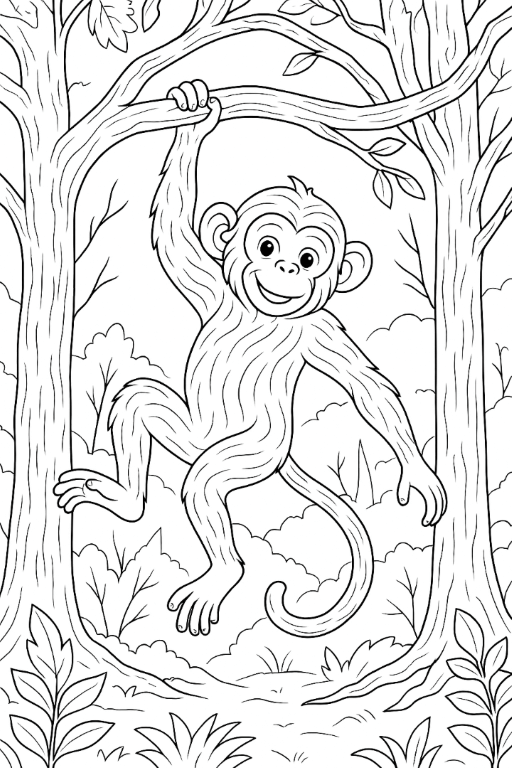 Cute Swinging Monkey Coloring Page