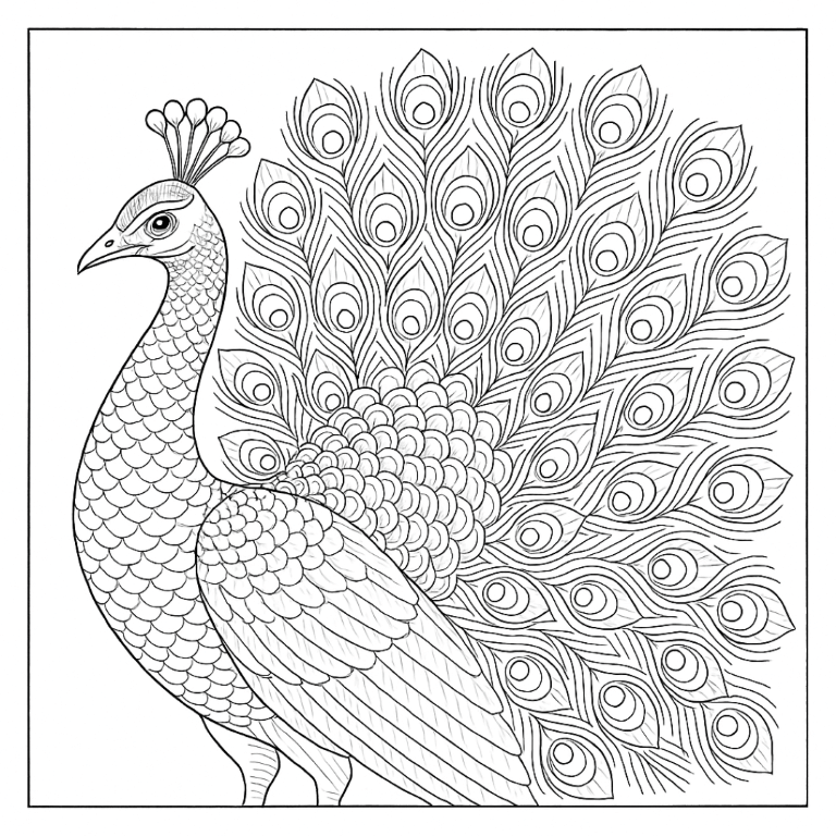 Detailed Peacock Coloring Page