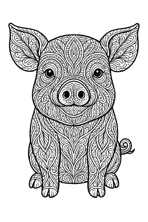Detailed Zen Pig Coloring Page