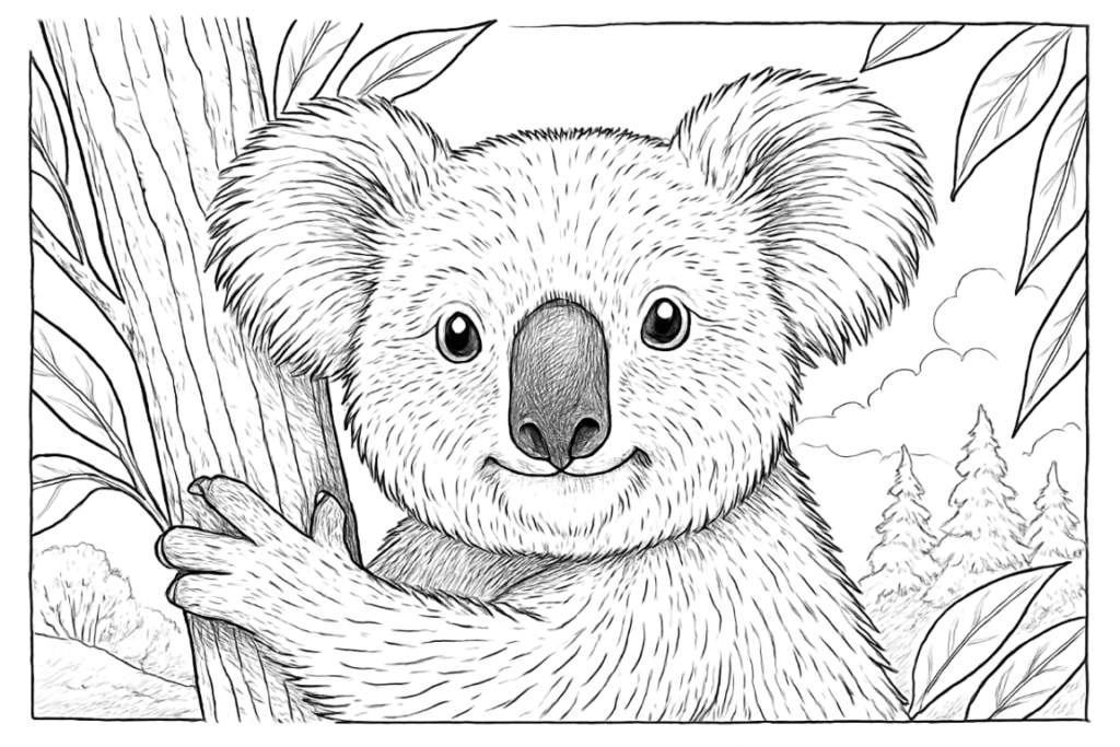 Happy Koala Coloring Page