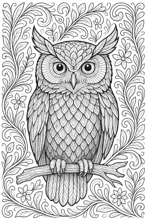 Hard Owl Coloring Page