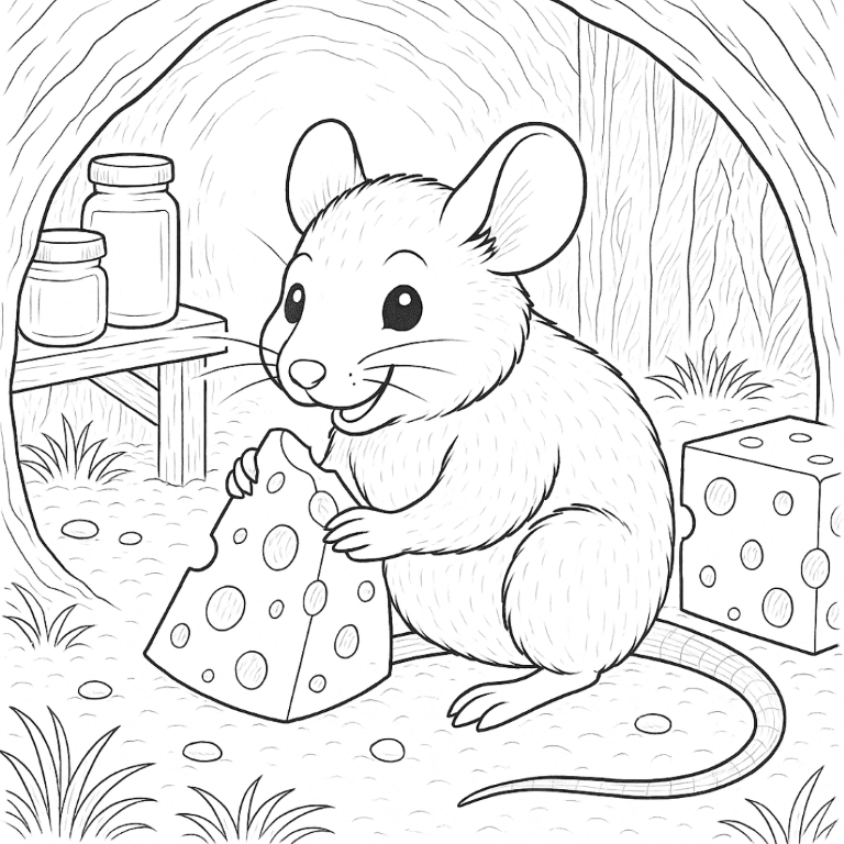 Mouse With Cheese Coloring Page