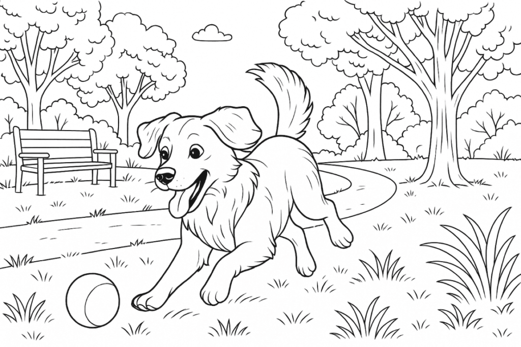 Playful Dog Detailed Coloring Page