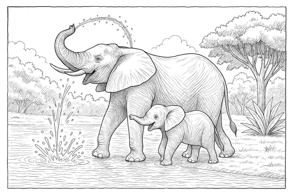 Playful Elephants Coloring Page