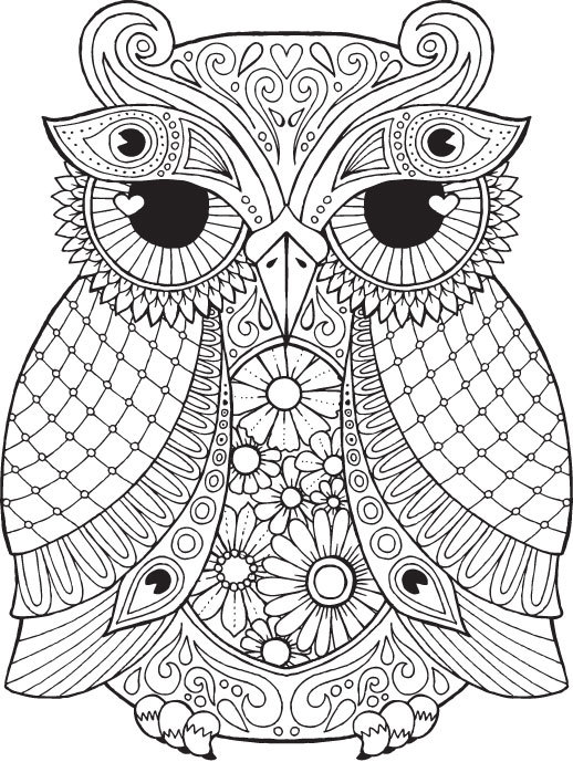 OWL Coloring Pages for Adults. Free Detailed Owl Coloring Pages