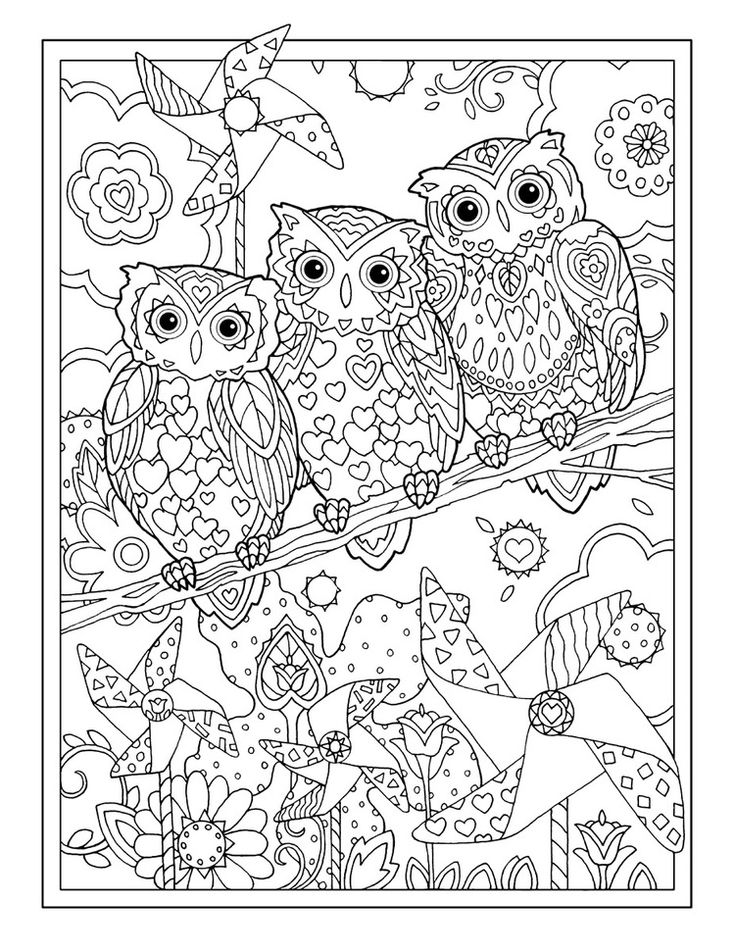 OWL Coloring Pages for Adults. Free Detailed Owl Coloring Pages