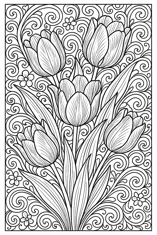 Detailed Tulips To Color
