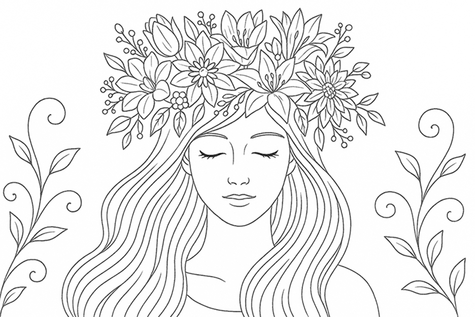 Girl With Flower Wreath Printable