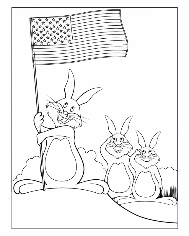Labor Day Coloring Pages Bunny with Flag