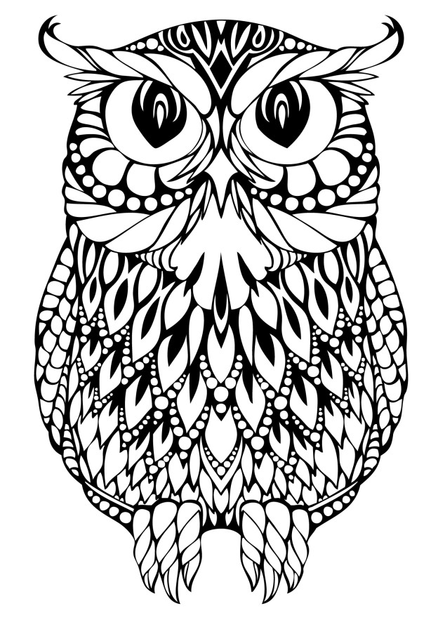 OWL Coloring Pages for Adults. Free Detailed Owl Coloring Pages