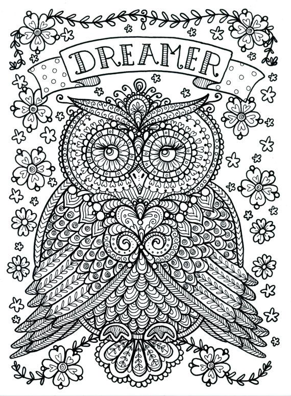 OWL Coloring Pages for Adults. Free Detailed Owl Coloring Pages