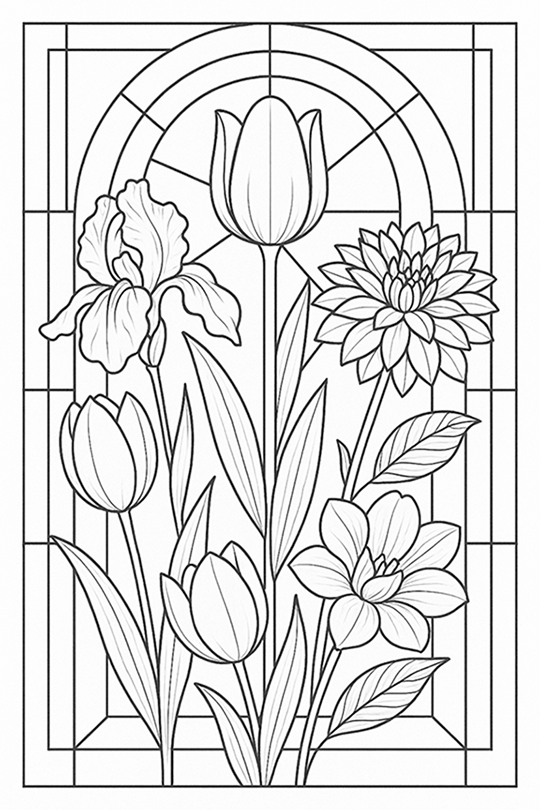 Stained Glass Flowers To Color
