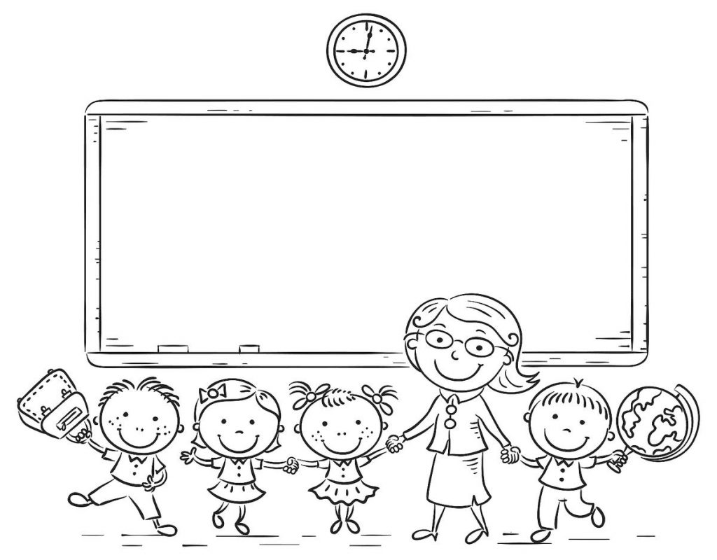 Teacher and Kids - Back to School Coloring Pages