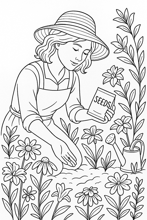 Woman Planting Seeds Coloring Page