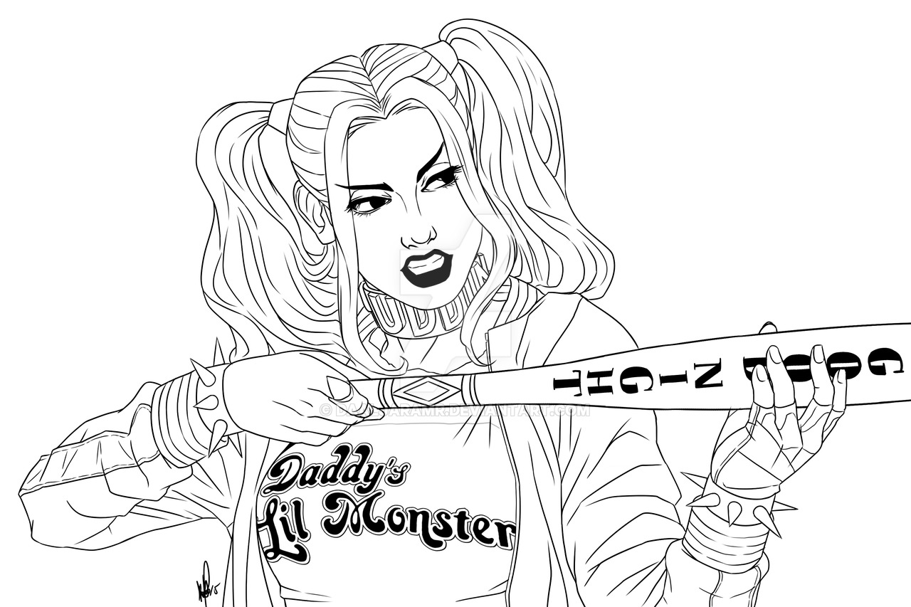 Harley with bat - Suicide Squad Coloring Pages