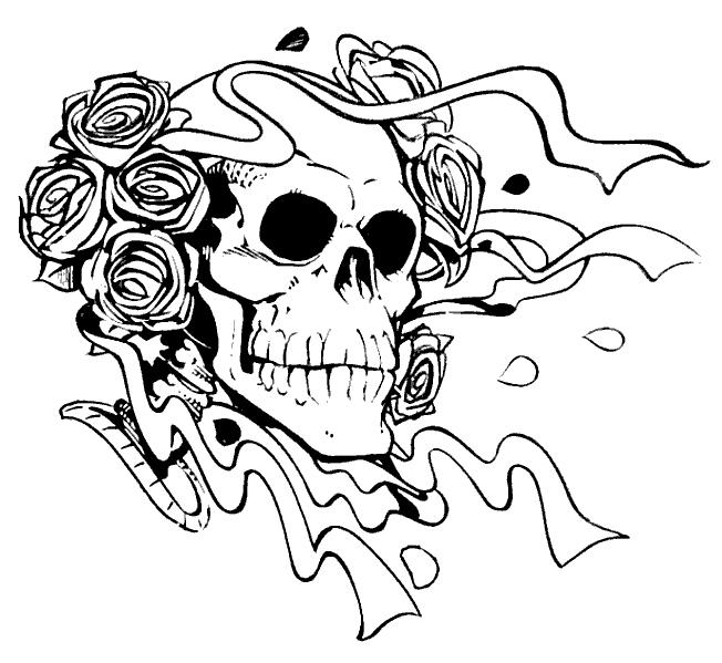 Skull and Roses - Scary Coloring Pages