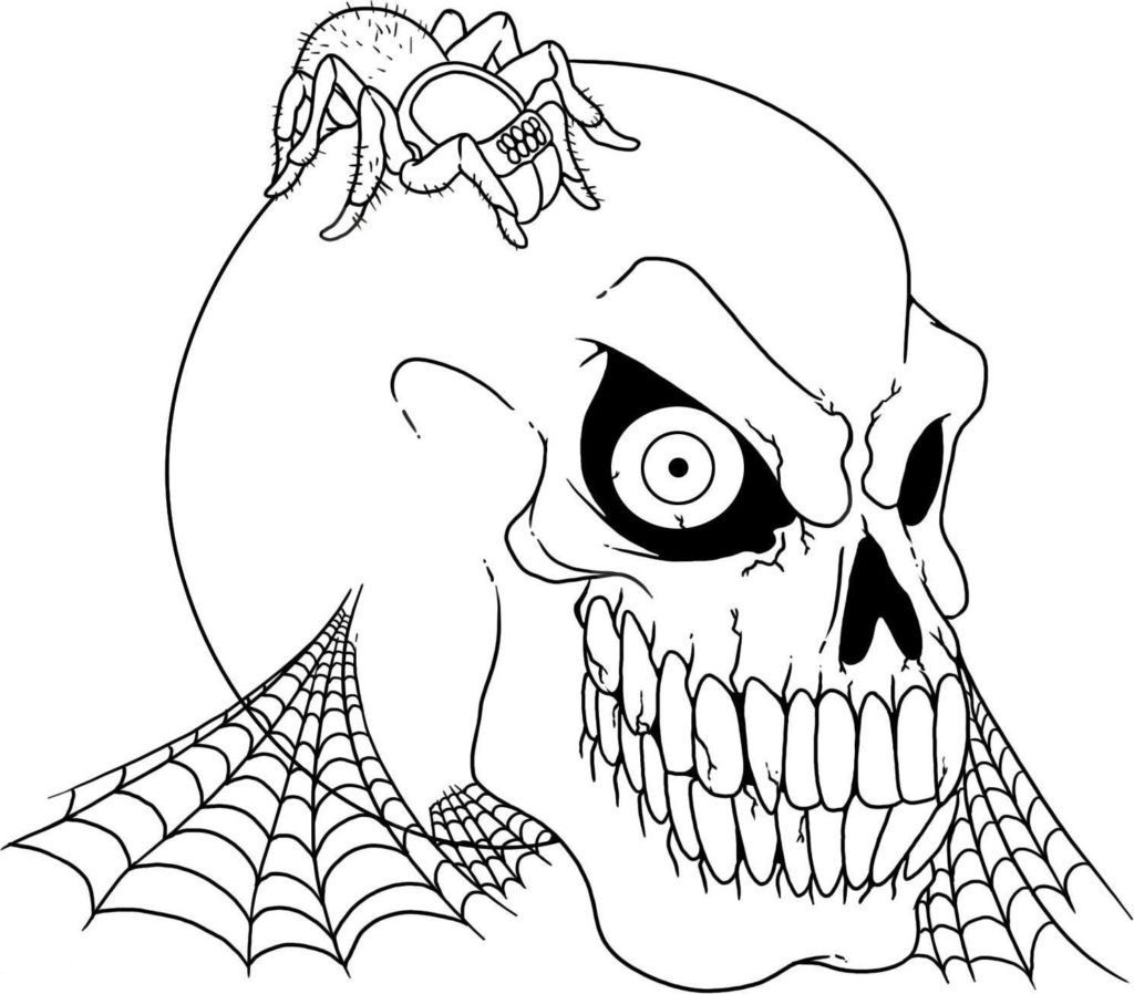 Skull with Spider - Scary Coloring Pages