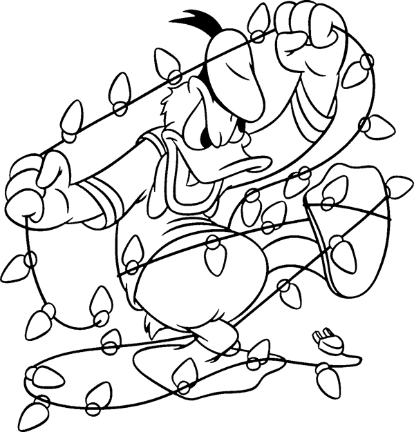 Donald Ducks Lights - Disney Christmas Coloring Pages