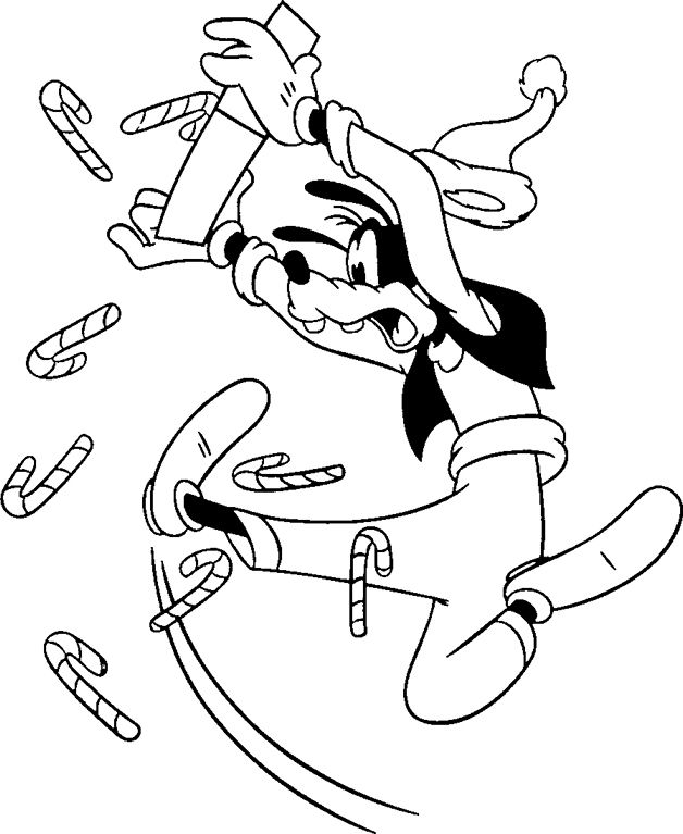 Goofy Dropping Candy Canes Coloring Page